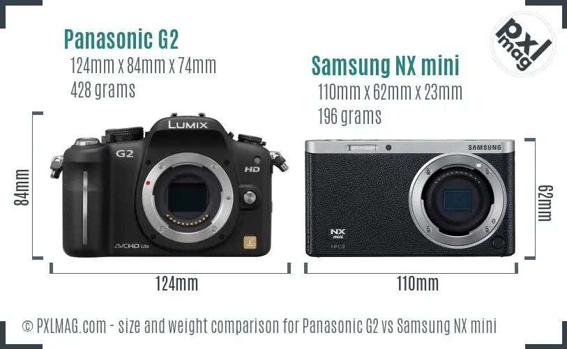 Panasonic G2 vs Samsung NX mini size comparison