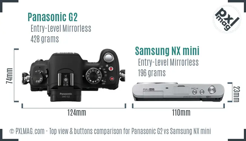 Panasonic G2 vs Samsung NX mini top view buttons comparison