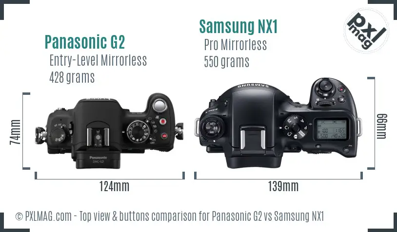 Panasonic G2 vs Samsung NX1 top view buttons comparison
