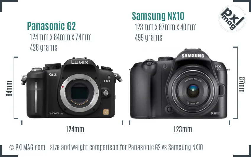 Panasonic G2 vs Samsung NX10 size comparison