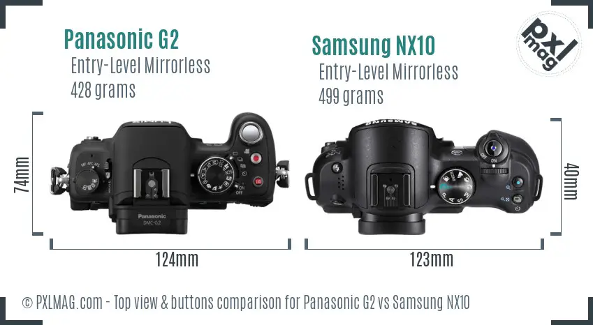 Panasonic G2 vs Samsung NX10 top view buttons comparison