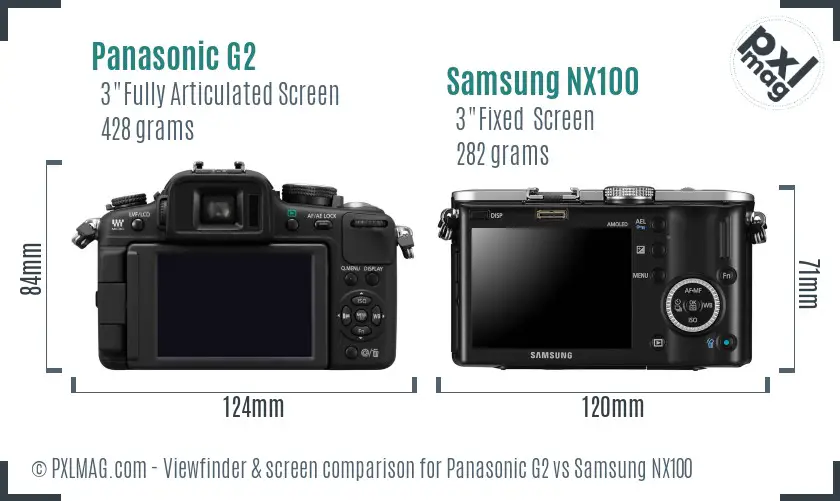 Panasonic G2 vs Samsung NX100 Screen and Viewfinder comparison