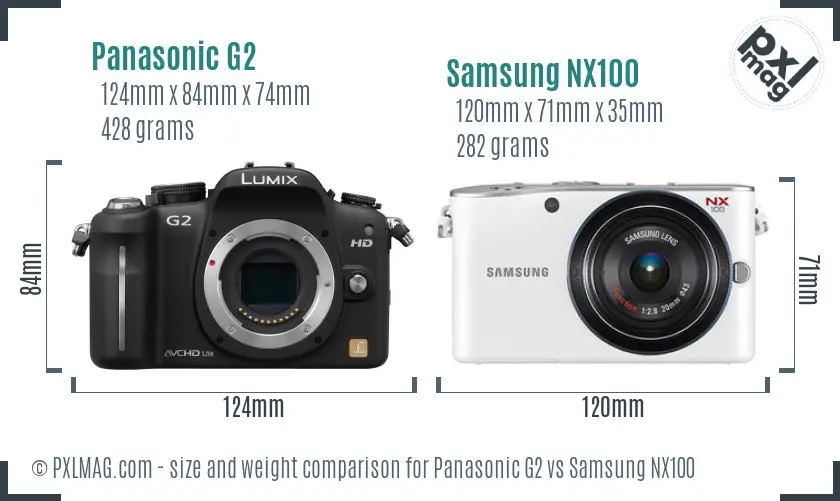 Panasonic G2 vs Samsung NX100 size comparison