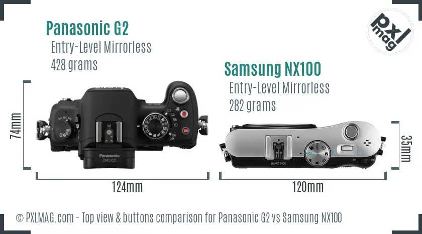 Panasonic G2 vs Samsung NX100 top view buttons comparison