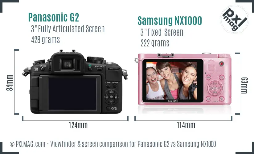 Panasonic G2 vs Samsung NX1000 Screen and Viewfinder comparison