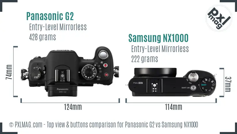 Panasonic G2 vs Samsung NX1000 top view buttons comparison