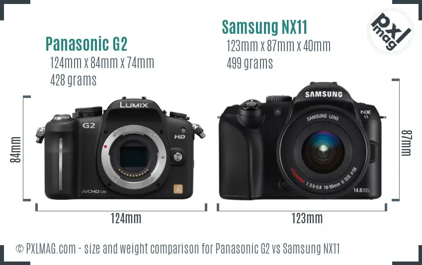Panasonic G2 vs Samsung NX11 size comparison Panasonic G2 vs Samsung NX11 size comparison