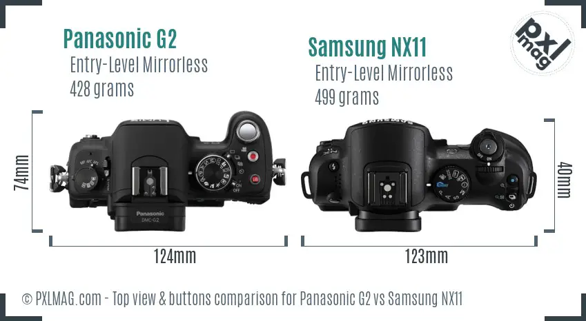 Panasonic G2 vs Samsung NX11 top view buttons comparison Panasonic G2 vs Samsung NX11 top view buttons comparison