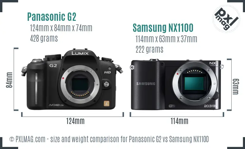 Panasonic G2 vs Samsung NX1100 size comparison