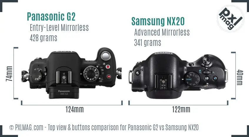 Panasonic G2 vs Samsung NX20 top view buttons comparison