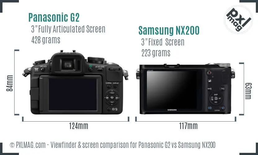 Panasonic G2 vs Samsung NX200 Screen and Viewfinder comparison