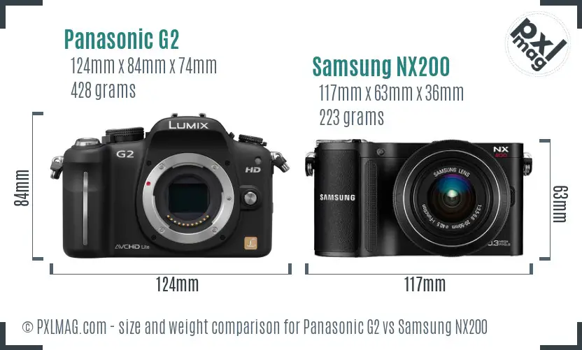 Panasonic G2 vs Samsung NX200 size comparison