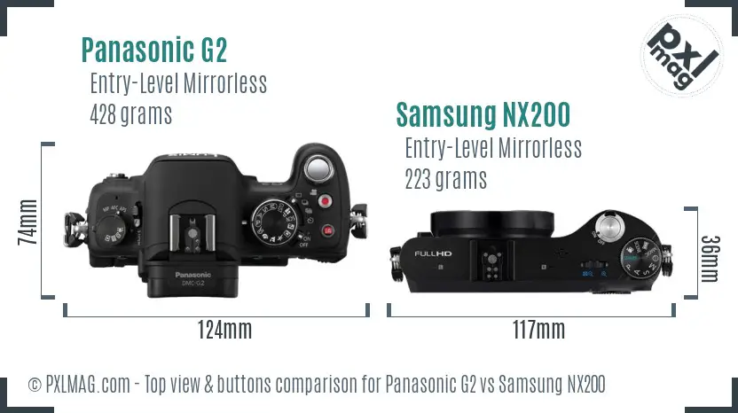 Panasonic G2 vs Samsung NX200 top view buttons comparison