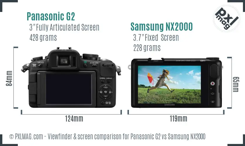 Panasonic G2 vs Samsung NX2000 Screen and Viewfinder comparison