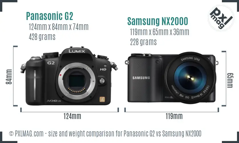Panasonic G2 vs Samsung NX2000 size comparison