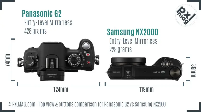 Panasonic G2 vs Samsung NX2000 top view buttons comparison