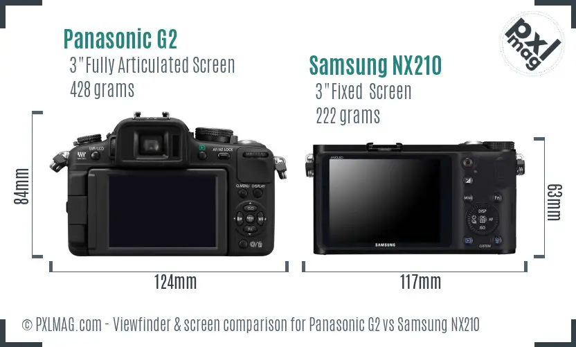 Panasonic G2 vs Samsung NX210 Screen and Viewfinder comparison