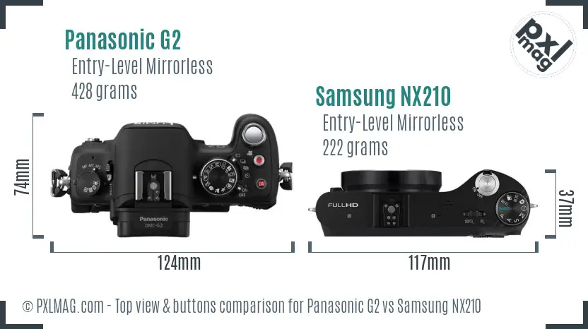 Panasonic G2 vs Samsung NX210 top view buttons comparison