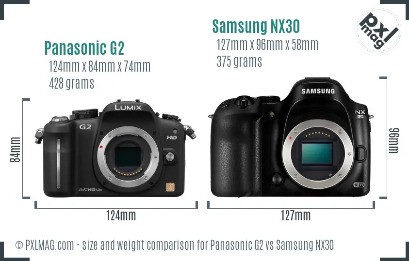 Panasonic G2 vs Samsung NX30 size comparison