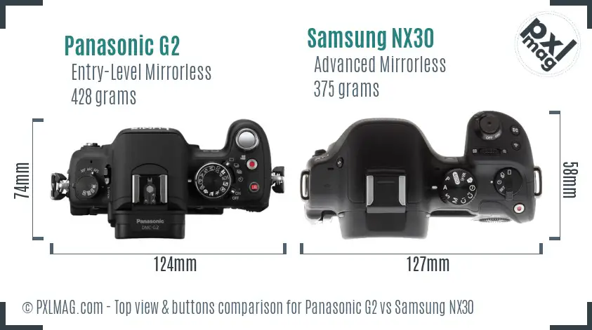 Panasonic G2 vs Samsung NX30 top view buttons comparison