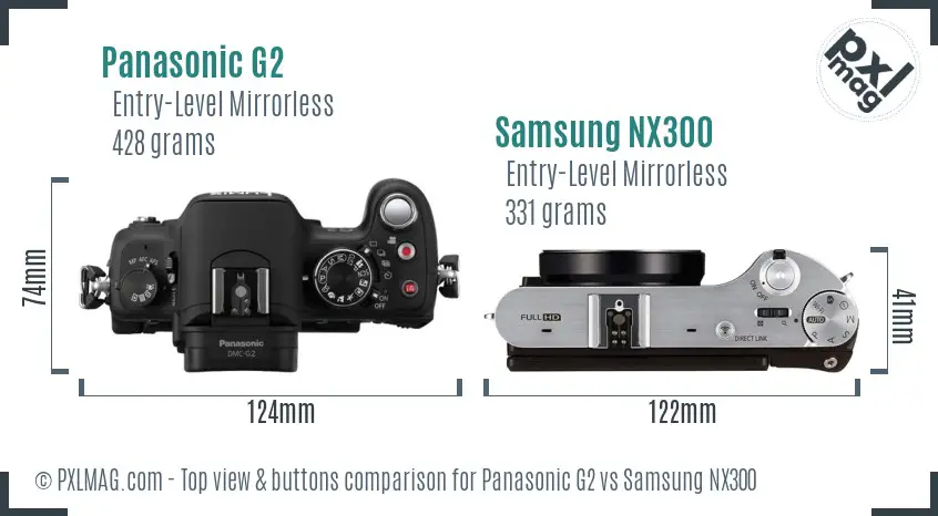 Panasonic G2 vs Samsung NX300 top view buttons comparison