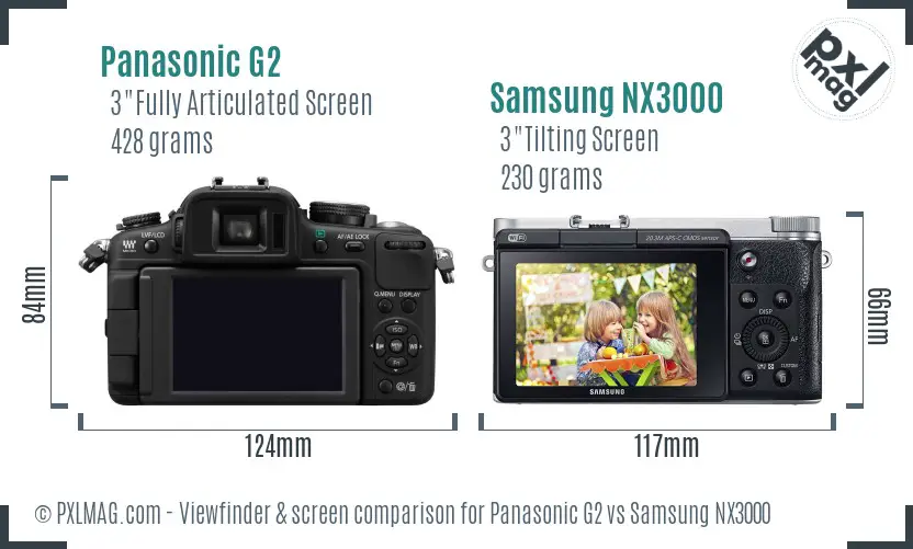 Panasonic G2 vs Samsung NX3000 Screen and Viewfinder comparison