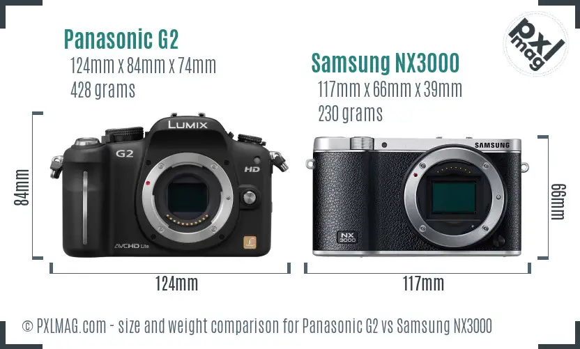 Panasonic G2 vs Samsung NX3000 size comparison