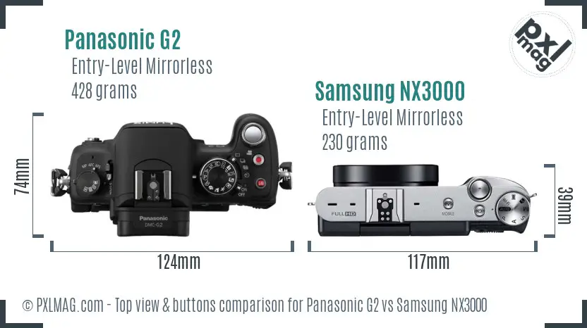 Panasonic G2 vs Samsung NX3000 top view buttons comparison