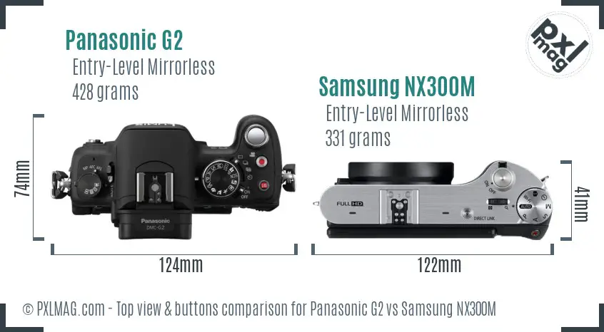 Panasonic G2 vs Samsung NX300M top view buttons comparison