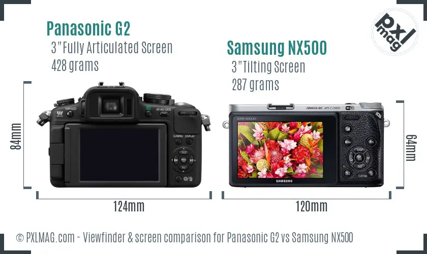 Panasonic G2 vs Samsung NX500 Screen and Viewfinder comparison