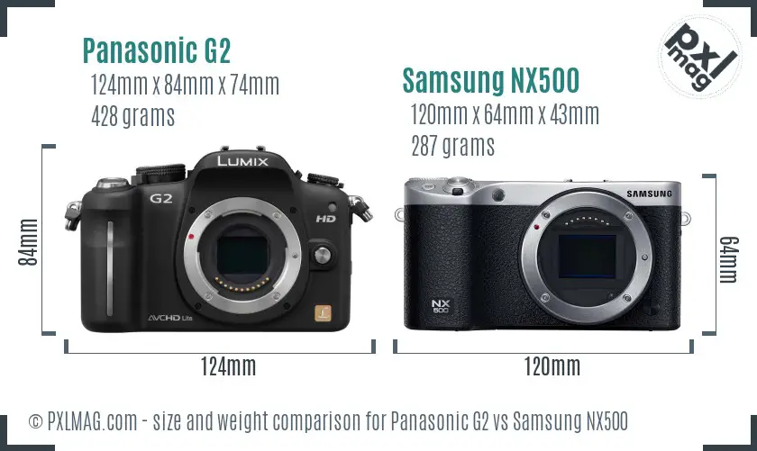 Panasonic G2 vs Samsung NX500 size comparison