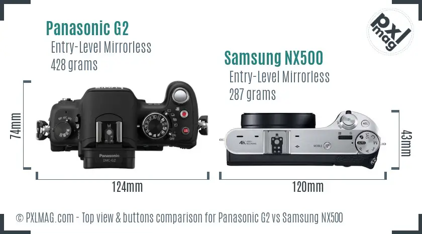 Panasonic G2 vs Samsung NX500 top view buttons comparison