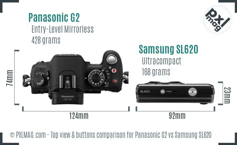 Panasonic G2 vs Samsung SL620 top view buttons comparison