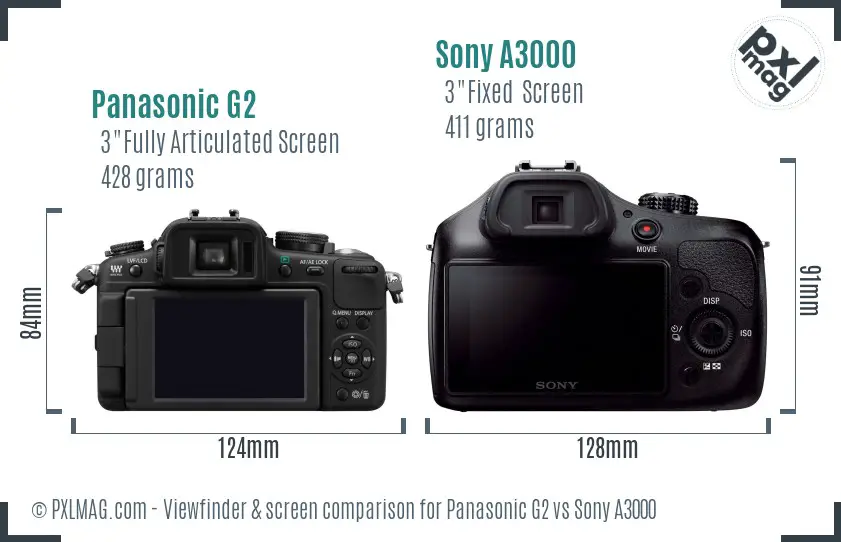Panasonic G2 vs Sony A3000 Screen and Viewfinder comparison