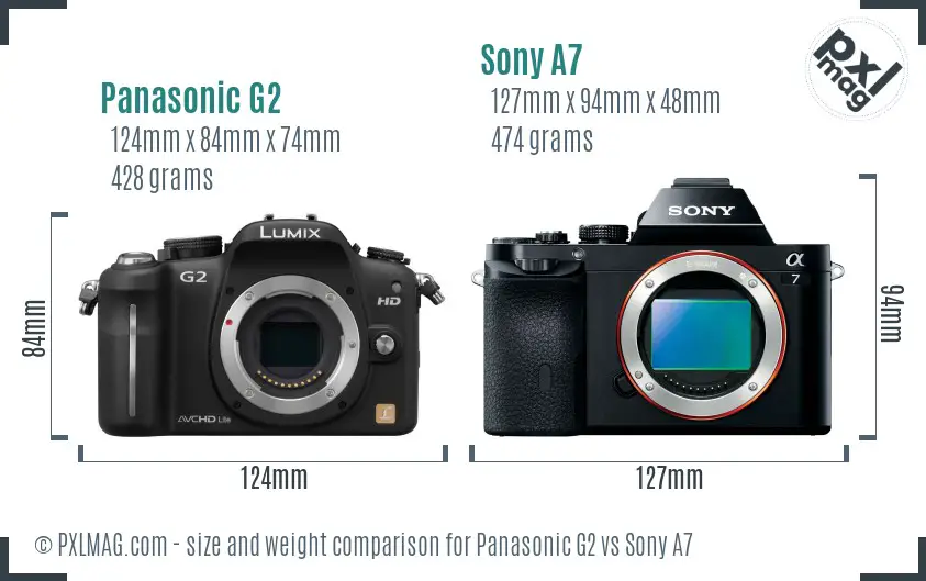 Panasonic G2 vs Sony A7 size comparison