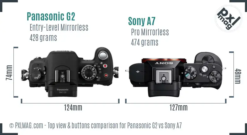 Panasonic G2 vs Sony A7 top view buttons comparison