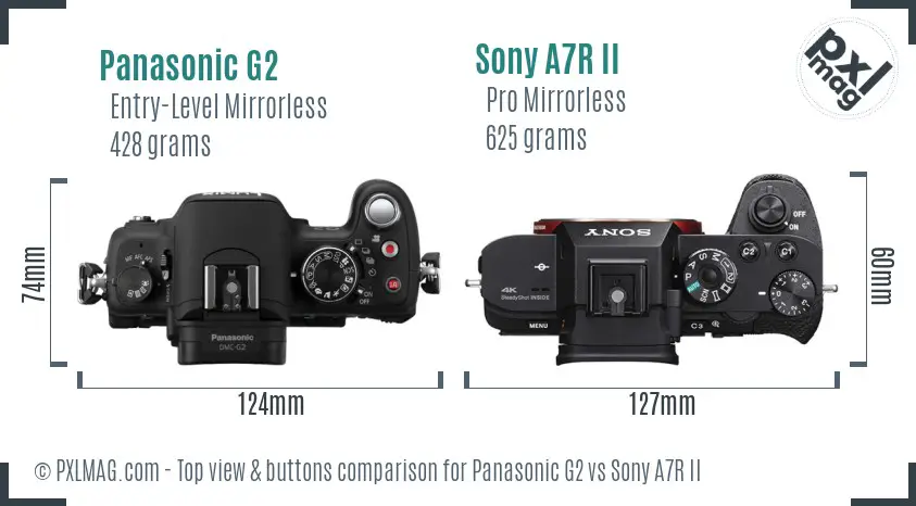 Panasonic G2 vs Sony A7R II top view buttons comparison