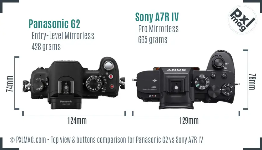 Panasonic G2 vs Sony A7R IV top view buttons comparison