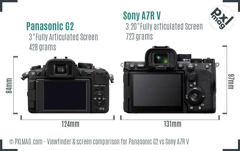 Panasonic G2 vs Sony A7R V Screen and Viewfinder comparison