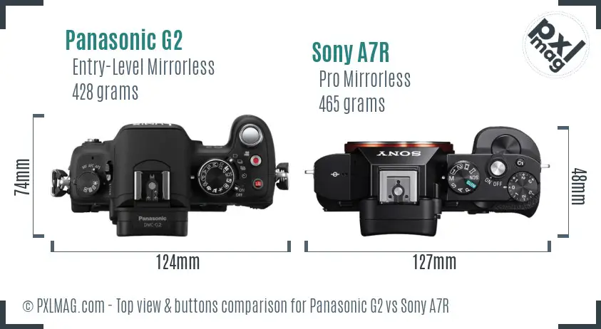 Panasonic G2 vs Sony A7R top view buttons comparison