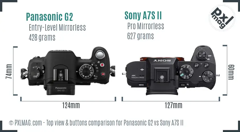 Panasonic G2 vs Sony A7S II top view buttons comparison