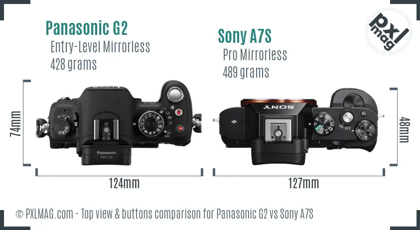Panasonic G2 vs Sony A7S top view buttons comparison