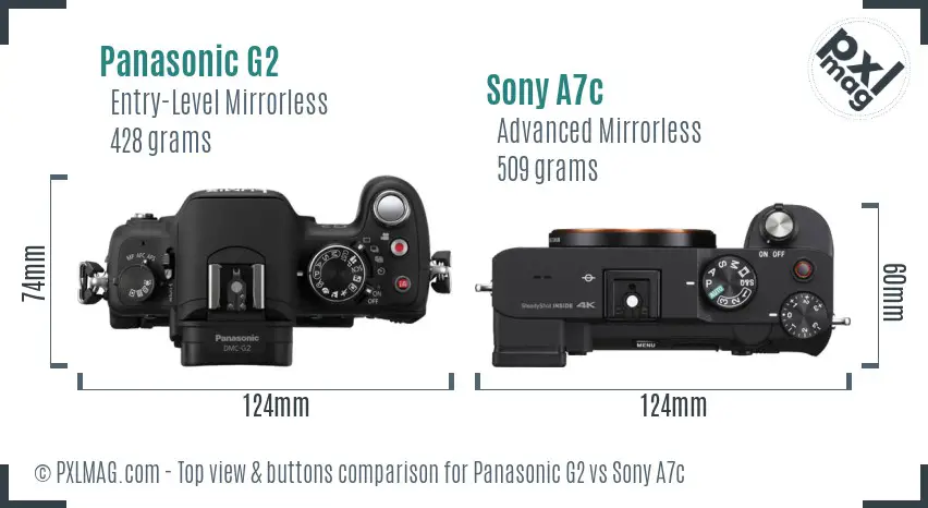 Panasonic G2 vs Sony A7c top view buttons comparison