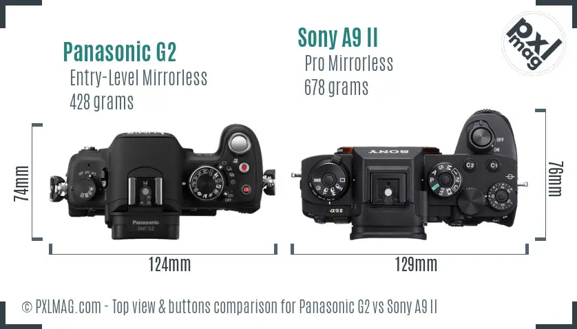 Panasonic G2 vs Sony A9 II top view buttons comparison