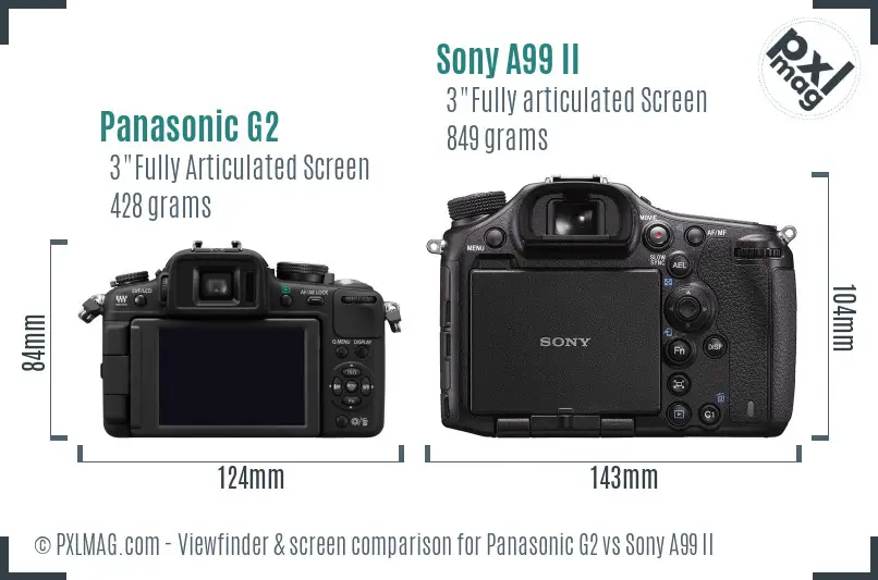 Panasonic G2 vs Sony A99 II Screen and Viewfinder comparison