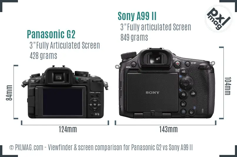 Panasonic G2 vs Sony A99 II Screen and Viewfinder comparison Panasonic G2 vs Sony A99 II Screen and Viewfinder comparison