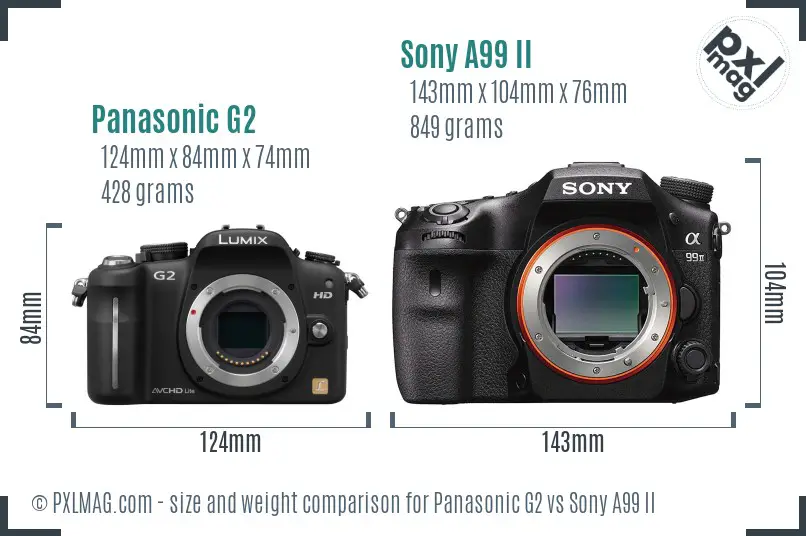 Panasonic G2 vs Sony A99 II size comparison