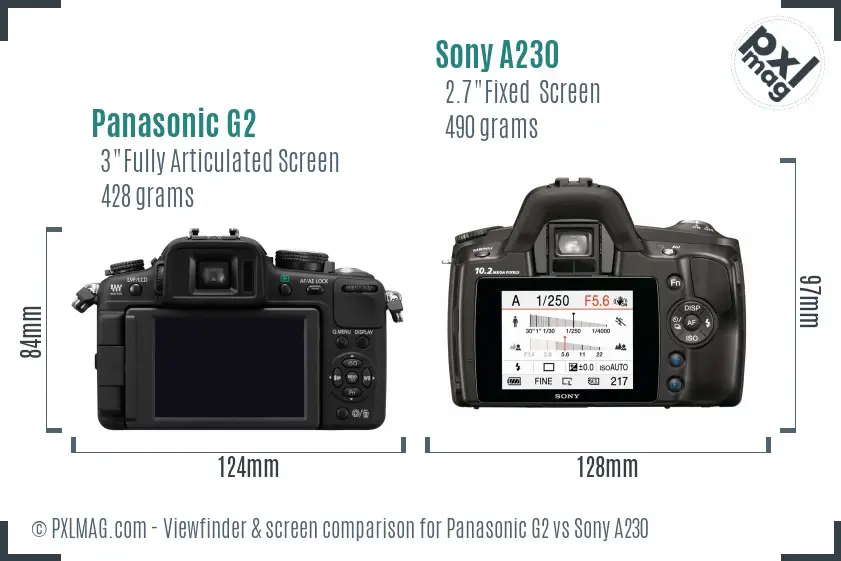 Panasonic G2 vs Sony A230 Screen and Viewfinder comparison
