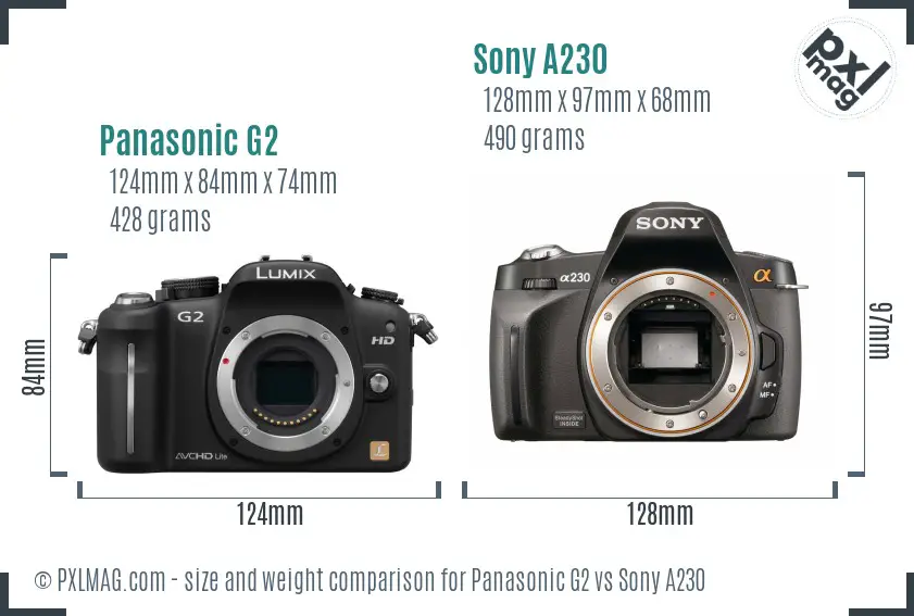 Panasonic G2 vs Sony A230 size comparison