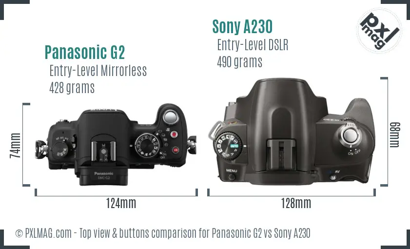 Panasonic G2 vs Sony A230 top view buttons comparison